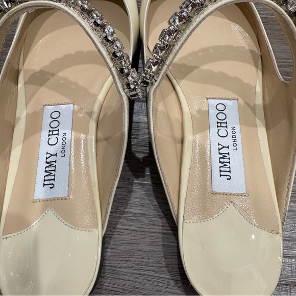 Jimmy Choo Bing Crystal Strap Patent Leather in Linen Mule Flats - Picture 6 of 16